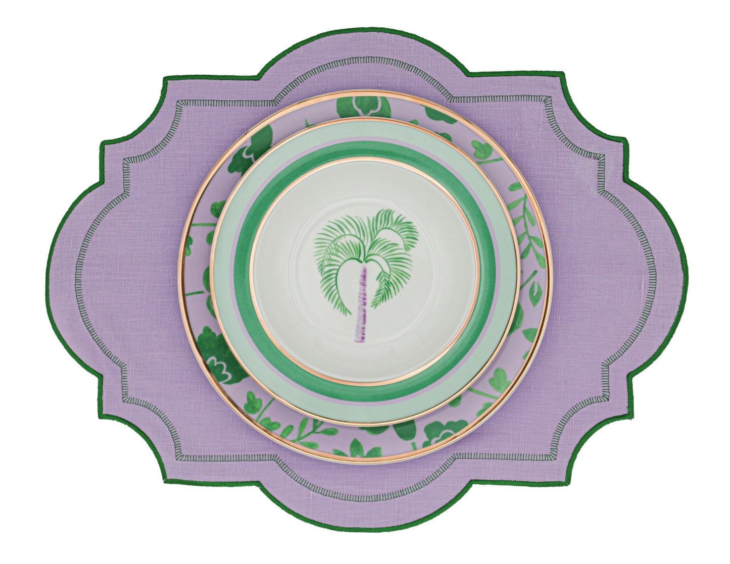 Bol à soupe en porcelaine Bernadette Palm blanc avec motifs verts et lilas (lot de 4)